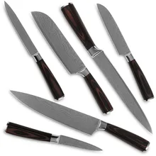 Küchenmesser 8 “8” 7 “5” 5 “3,5” Chef Schneiden Santoku Utility Schälmesser Muster Klinge Edelstahl Messer 6 Stücke Set
