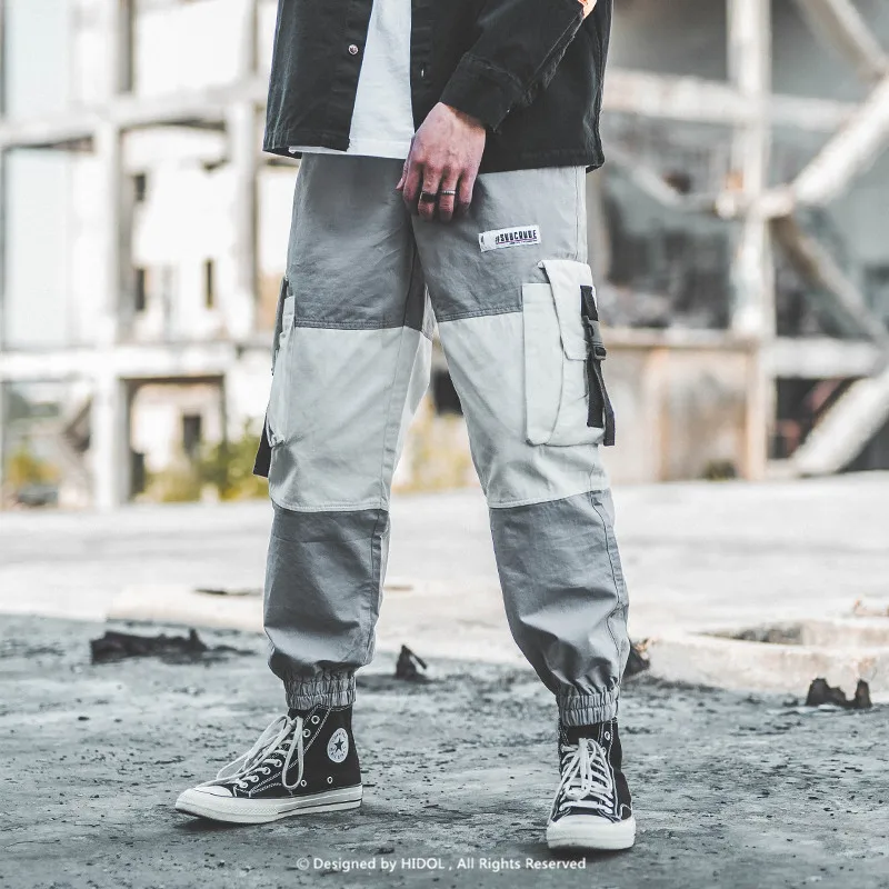 Военные Комбинированные брюки-карго, контрастные цвета, с пряжкой, много карманов, для бега, армейский трек, тактические брюки для мужчин, хип-хоп, Swag, уличная одежда