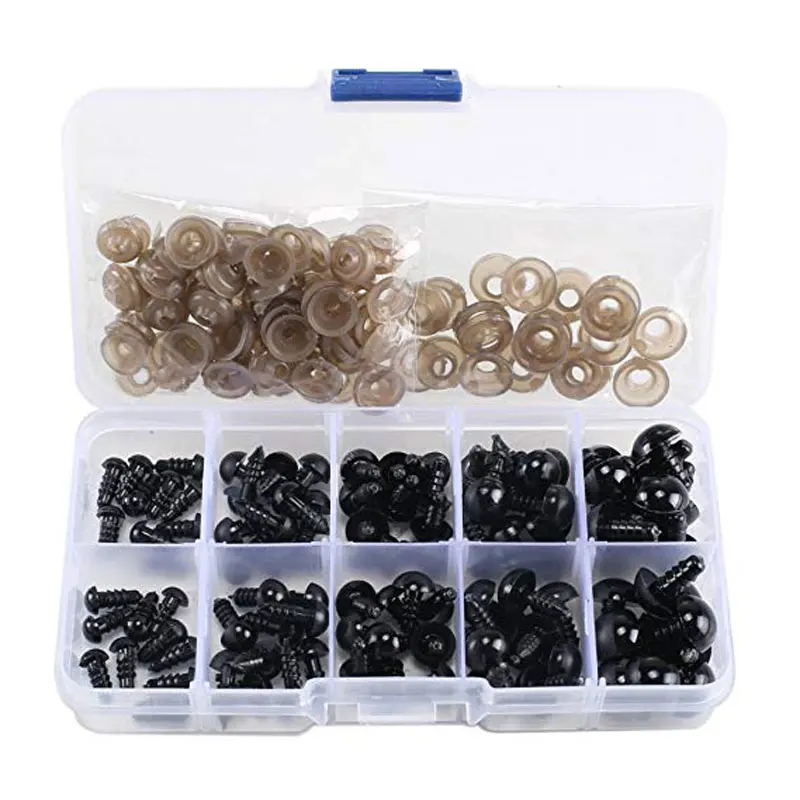 100pcs Safety Plastic Craft Eyes With Washers, 12mm Black Teddy