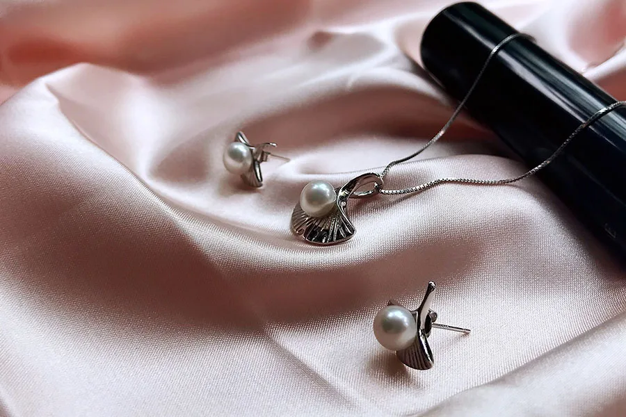 Classic Ginkgo Leaves Shape 925 Sterling Silver Jewelry Sets For Women Fashion Natural Freshwater Pearl Earring Set