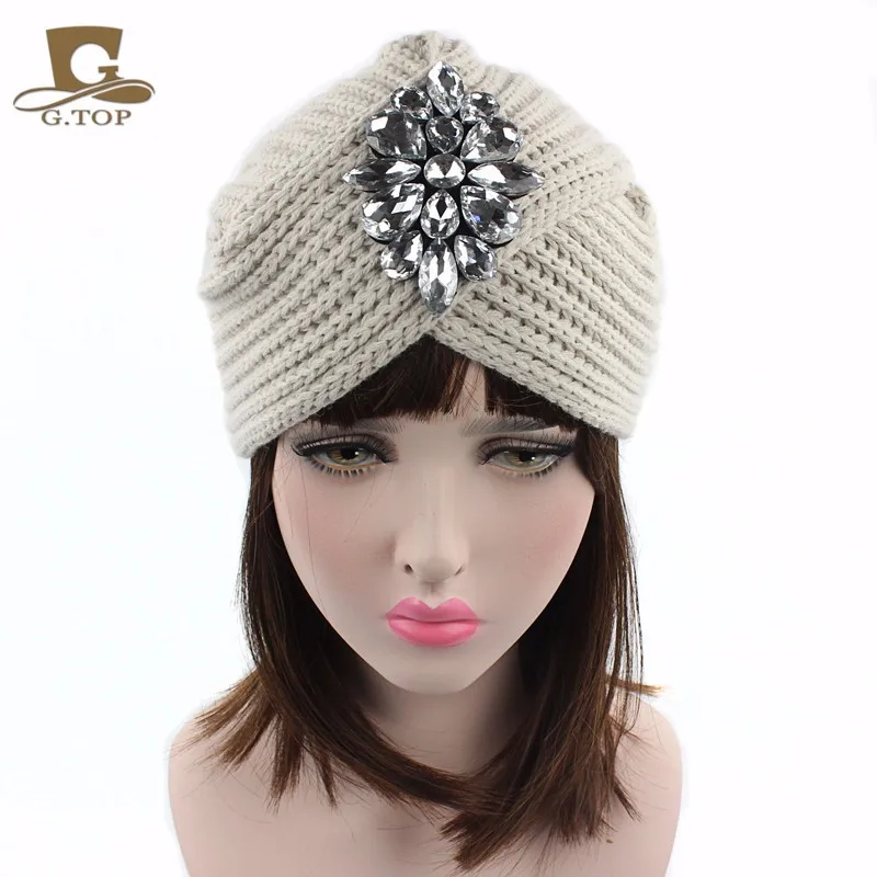 Новая модная зимняя одежда, Bling Beanie шляпа Стразы вязаная чалма Скалли Кепки