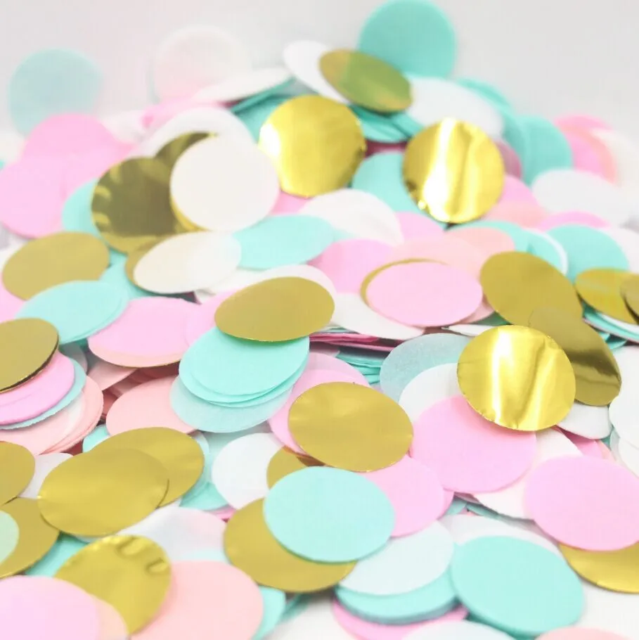 5000 pieces/pack) 1 Inch Mint Pink White& Gold Circle Confetti | Bridal Shower | Wedding Table Decor