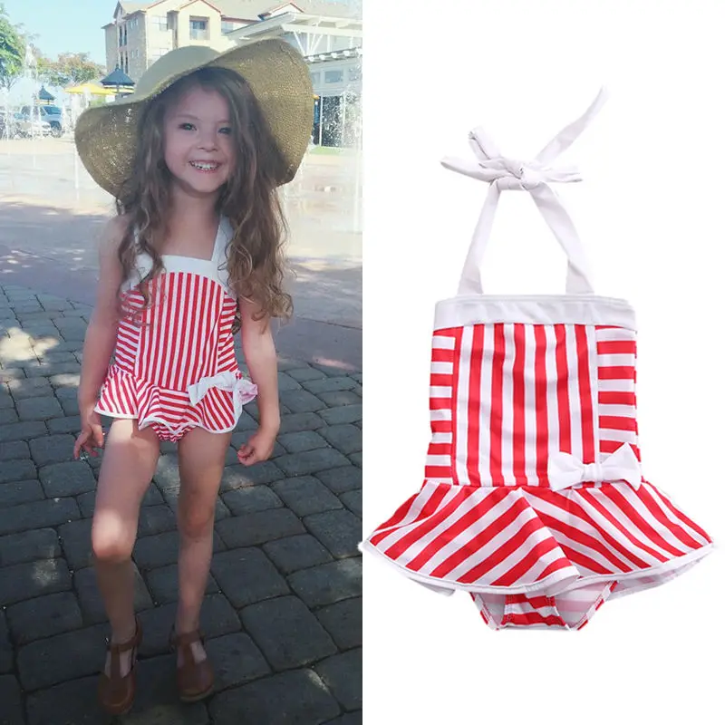 Toddler Kids Baby Girls One Piece Striped Swimsuit Swimwear Beachwear