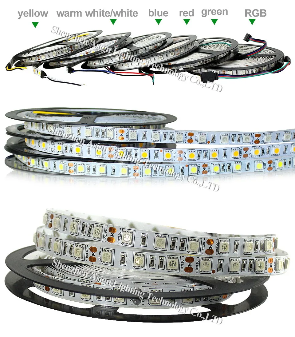 Светодиодные ленты 5050 12 В гибкий свет 60leds/M Белый теплый белый красный жадность Синий Желтый RGB Цвет 5 м/лот более ярче, чем 3528