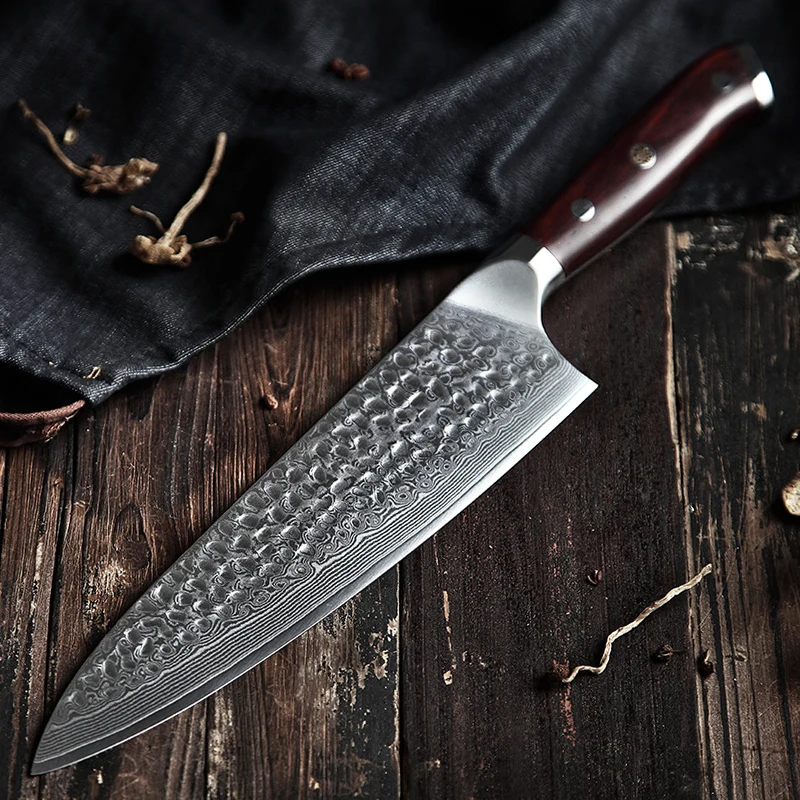 

HEZHEN 8.5 inch Kitchen Chef Knives Damascus Stainless Steel Knife New Design Knives Cutting Meat Madagascar Dalbergia Handle