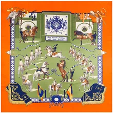 Саржевый шелковый шарф квадратный платок Бандана с принтом лошади зимний шарф для женщин шали Роскошные брендовые шелковые шарфы