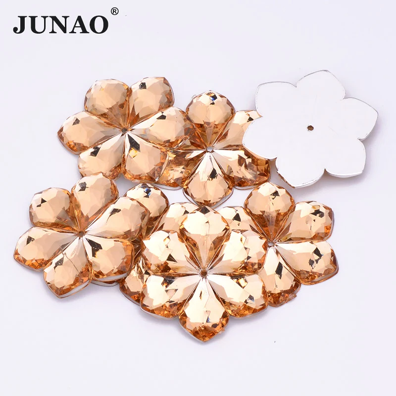 JUNAO 28mm 수 놓은 크리스탈 AB 대형 꽃 라인 석 큰 Strass Applique 바느질 아크릴 보석 공예에 대 한 플랫 다시 크리스탈 돌