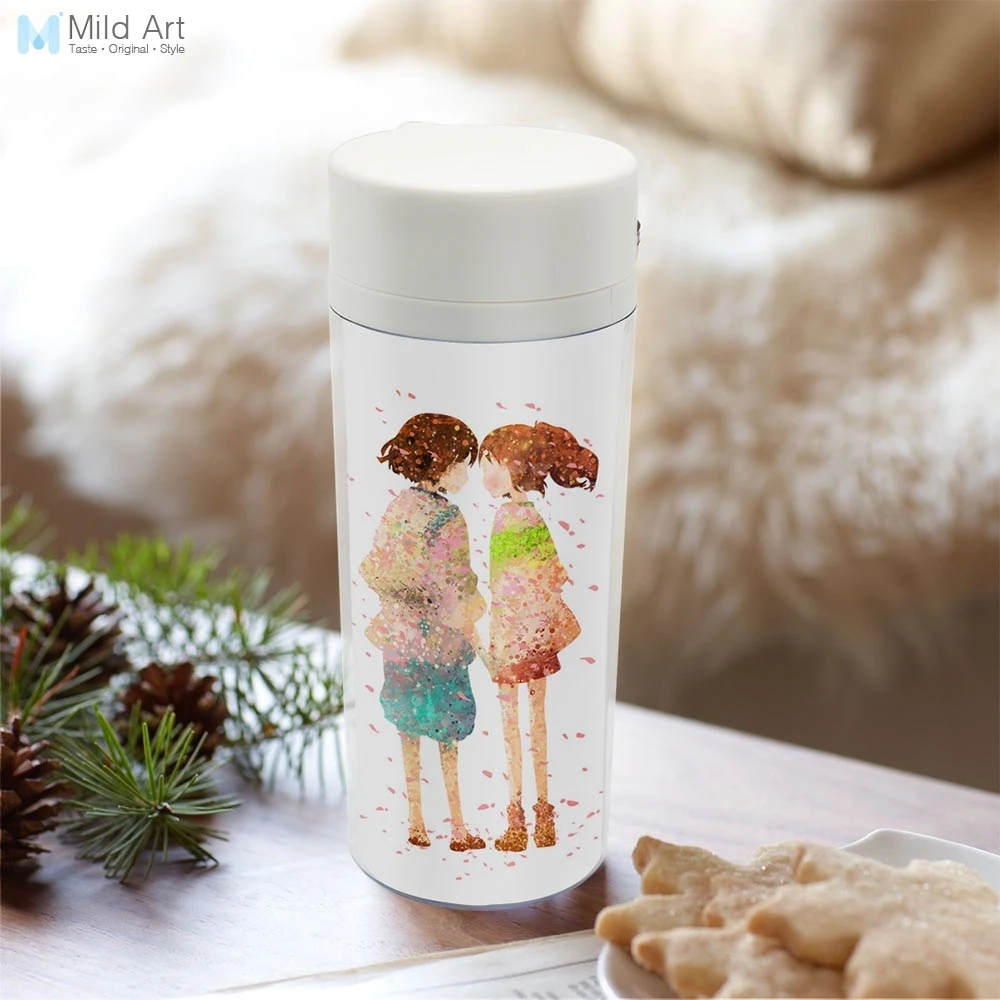 

Plastic Insulated Watercolor Japanese Anime Movie Miyazaki Spirited Away Water Bottle 300ml Gifts BPA Free With Lid Personalized