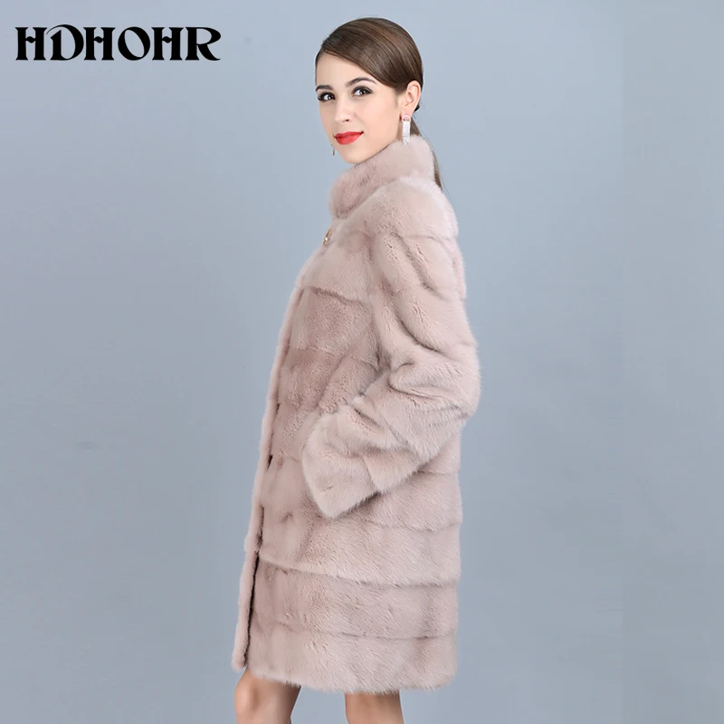 HDHOHR 여성용 천연 밍크 모피 코트, 고품질 핑크 천연 모피 파카, 두껍고 따뜻한 겨울 진짜 밍크 재킷, 2023 신제품