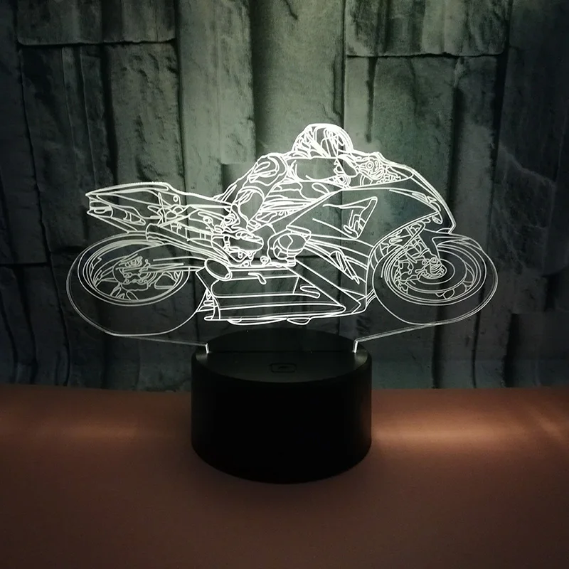 Творческий USB светодиодный 3D светильник светодиодный модель мотоцикла 3D Сенсор ночник Атмосфера лампы для малыша Спальня украшения огни и