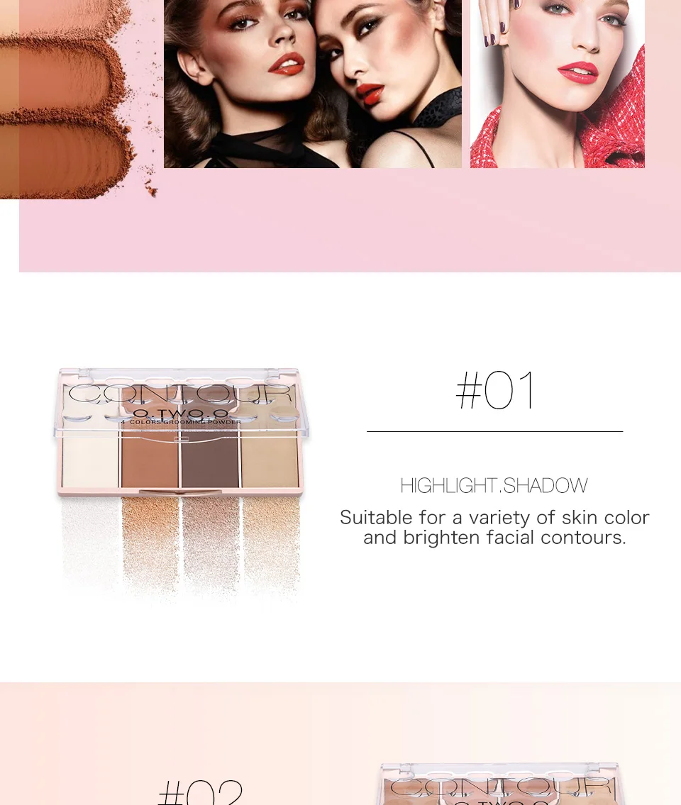 O.TWO.O Contour Palette Face Shading Grooming Powder Makeup 4 Colors Long-Lasting Face Make Up Contouring Bronzer Cosmetics