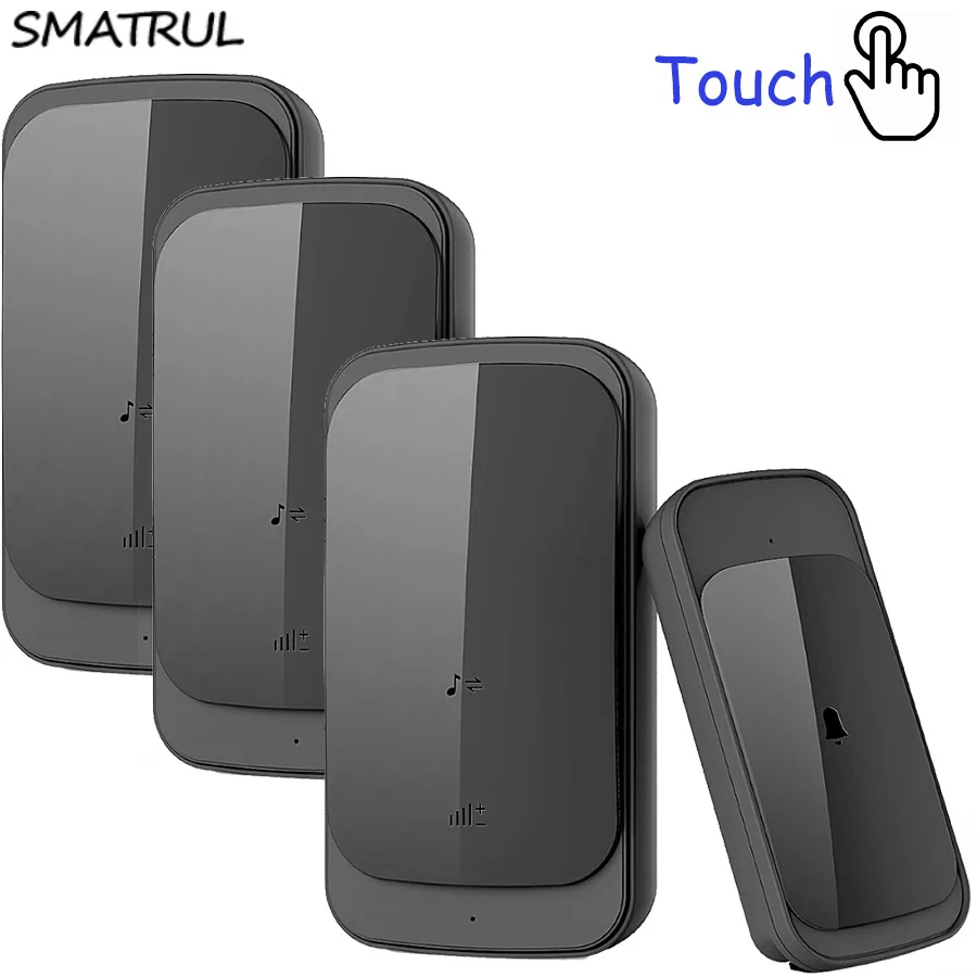

SMATRUL touch Waterproof Wireless Doorbell EU US Plug 280M long range smart Door Bell Chime with batttery 1 button 3 receiver