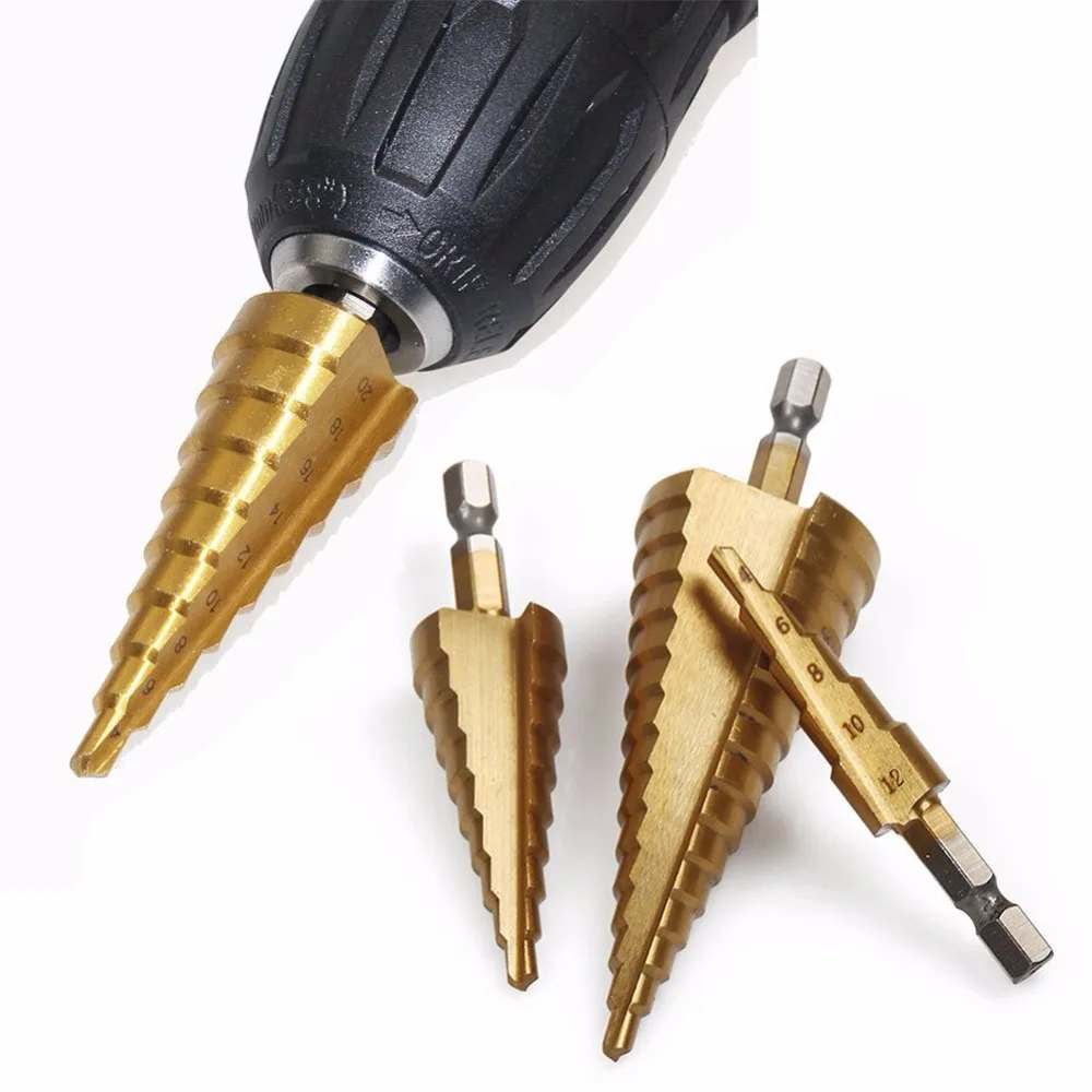 3pcs Large HSS Steel Step Cone Cut Set Drill Tools Titanium Drill Bits Hole Cutter Durable Coated Metal Drill Bit 4-12/20/32mm