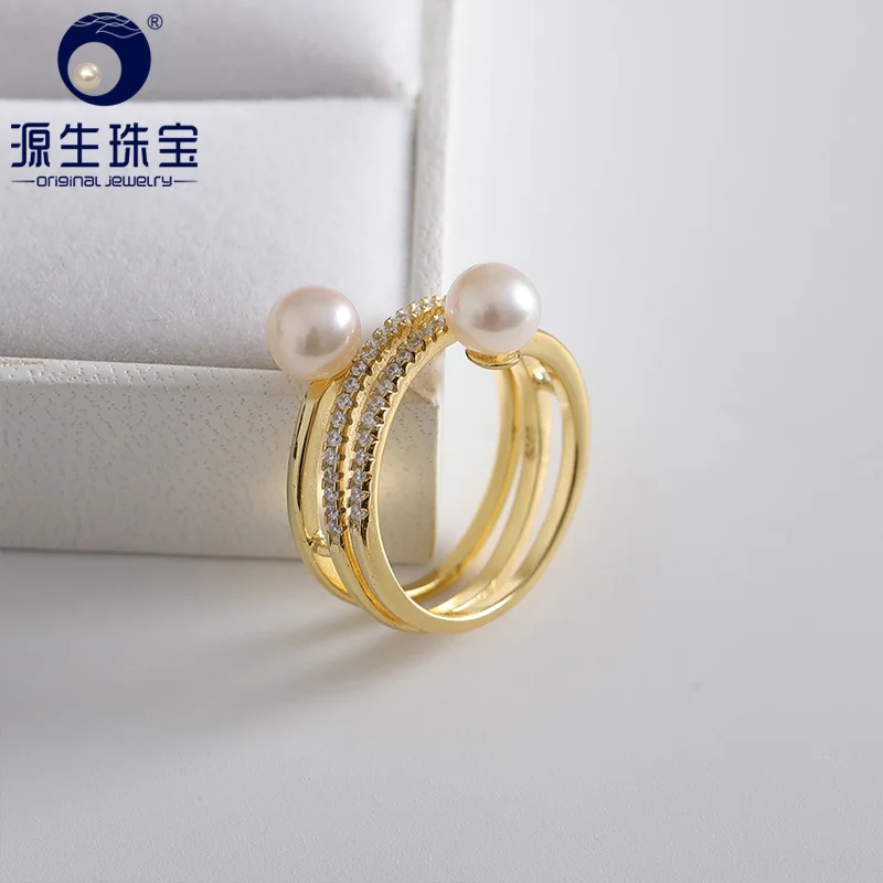 YS 925 пробы Серебряное модное Трендовое дизайнерское кольцо 6-6,5 мм круглый натуральный культивированный китайский пресноводный жемчуг кольцо подарочная коробка