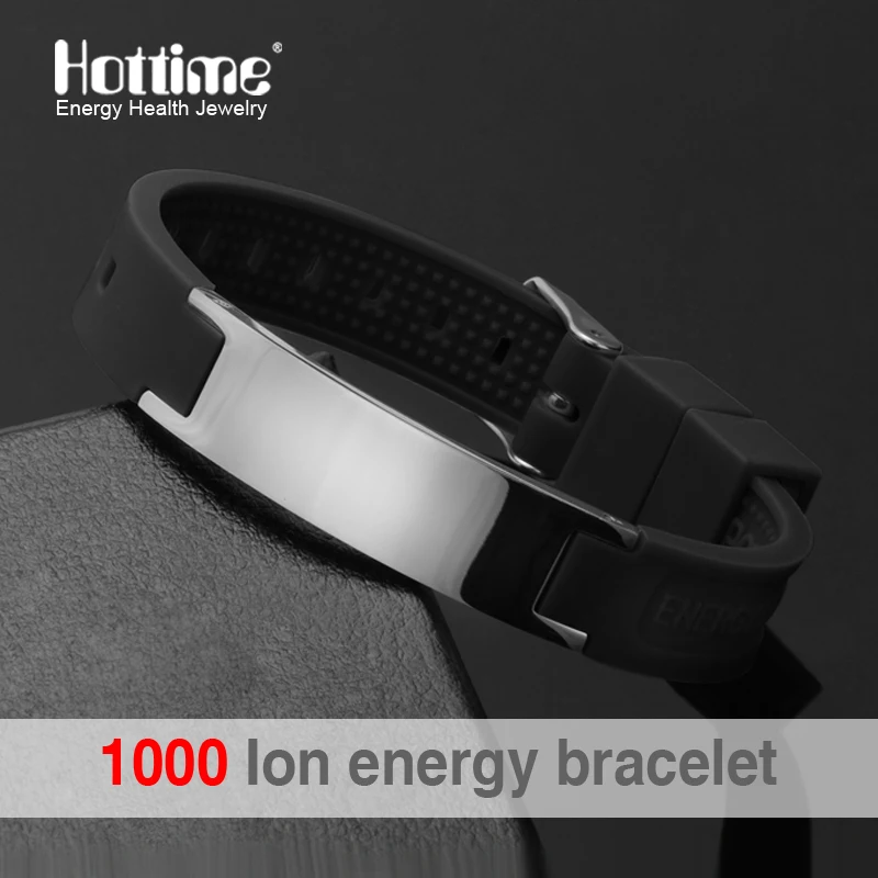 Hottime New Fashion Street Basketball Sports Silicone Bracelet Men Bio Magnetic Energy Titanium Steel Negative ION Bracelets