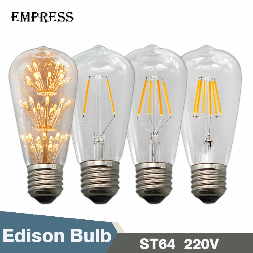 ST64 Edison LED Bulb E27 Vintage Retro Lamp 220V 4W 6W LED Filament Light Glass Bombilla LED
