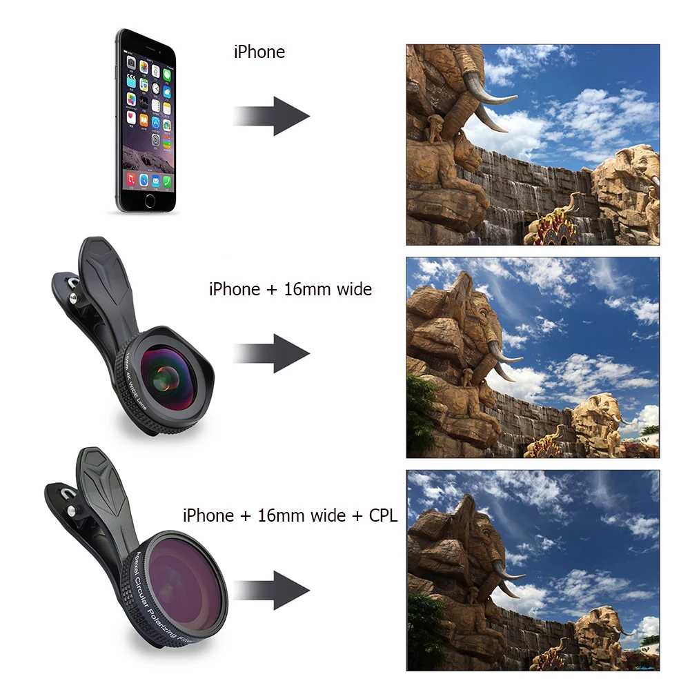 APEXEL Pro объектив камеры Комплект 16 мм 4 к широкоугольный объектив с CPL фильтром Универсальный HD объектив мобильного телефона для iPhone 7 6S Plus Xiaomi