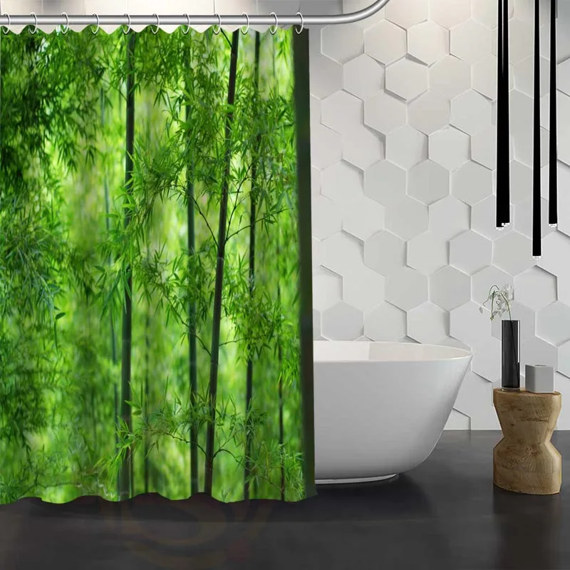 Custom bamboo Shower Curtain With Hooks Polyester Fabric Printing