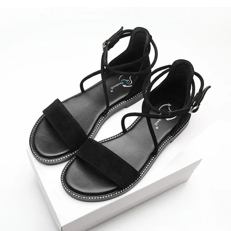 

Sandals female summer 2019 new Korean version of the wild open toe word flat shoes flat with Roman students small size women's s