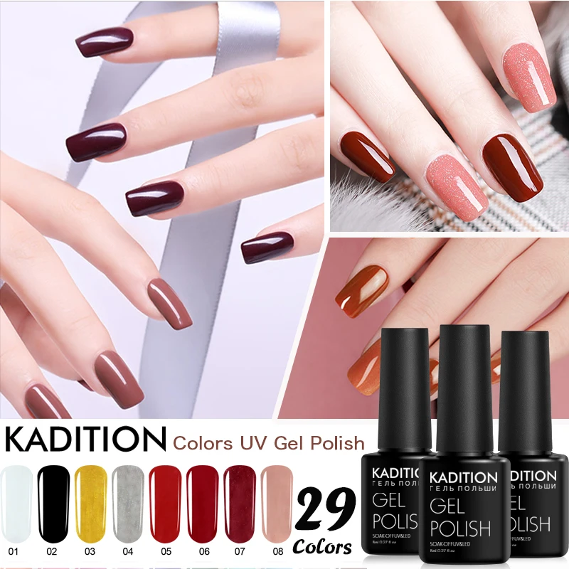 

KADITION 8ml Pure Color UV Gel Nail Polish Soak Off Semi Permanant Nail Gel Polish Hybrid Vernis Color Nail Art Gel for Painting