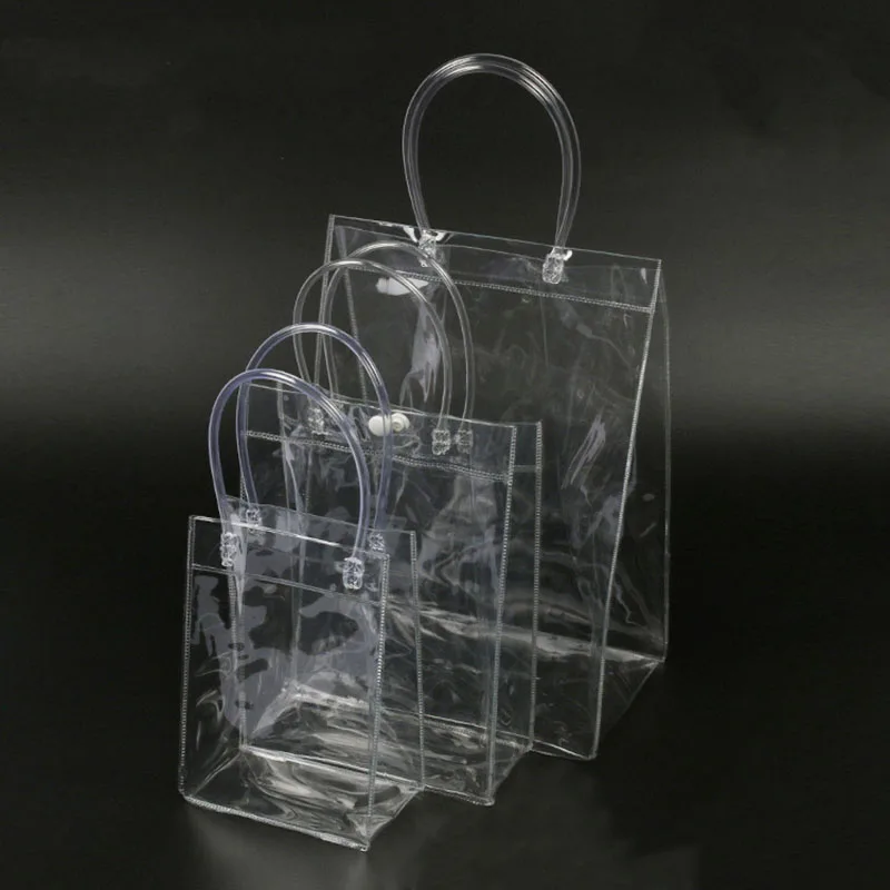 

10pcs Transparent Plastic Gift Bags With Handles Cosmetics Wine Packaging Bags Clear Handbag Party Favors Packing Bag