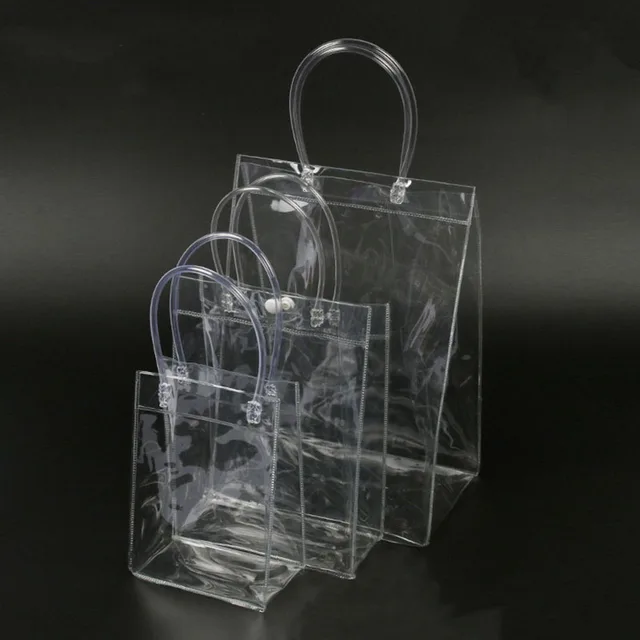 10pcs Transparent Plastic Gift Bags With Handles Cosmetics Wine