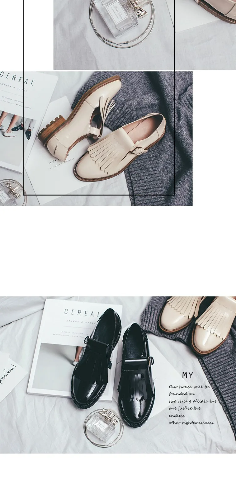 Ленточки блестящие лакированные кожаные туфли для Для женщин Сплошной Цвет Весенняя мода пряжки Повседневное тонкие туфли черный Туфли без каблуков Sapato Feminino