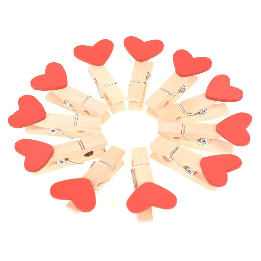 Горячие 10 шт./лот мини Vogue деревянный красный любовь сердце колышки Фотобумага клипы DIY Почтовые открытки Фото клипы Свадебная вечеринка