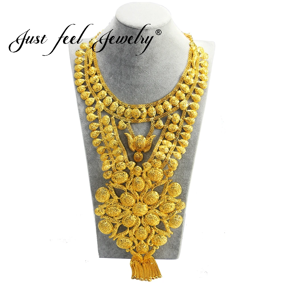 

JUST FEEL Africa Jewelry Luxury Big Necklace Gold Color Flowers Necklace For Ethiopian Wedding Bride's Dowry Dubai/India Style