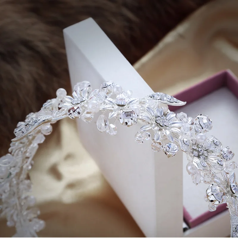 Handmade Sparkling Crystal Wedding Bride Flower Tiara Coroa Headband Bridal Women prom Crowns KopoHa Bijoux Cheveux Accessories