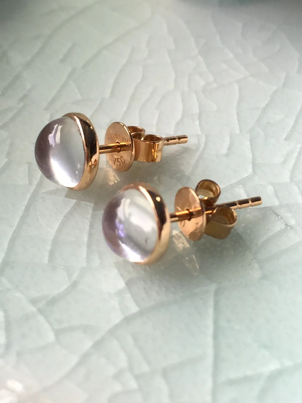 Natural blue moonstone rose gold earring, 18K gold, round 6mm*6mm, cabochon cut, top quality moonstone, pricess style photo