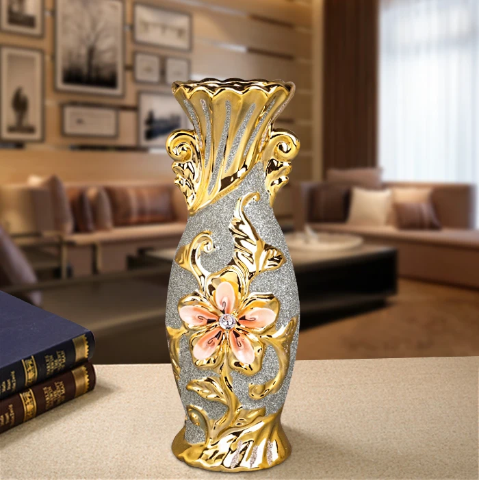 Европейская позолоченная фарфоровая ваза, винтажная Современная керамическая ваза для цветов, для комнаты, кабинета, прихожей, домашнего свадебного украшения