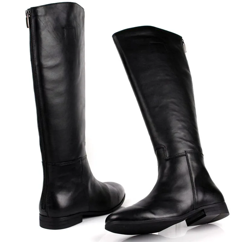 Motorcycle Knee Toe 30Off On qyfcioufu Boot Genuine British Black Desiger Us269 Round Long Men 93 Back High Leather Zip Shoes Man ED9WH2IY