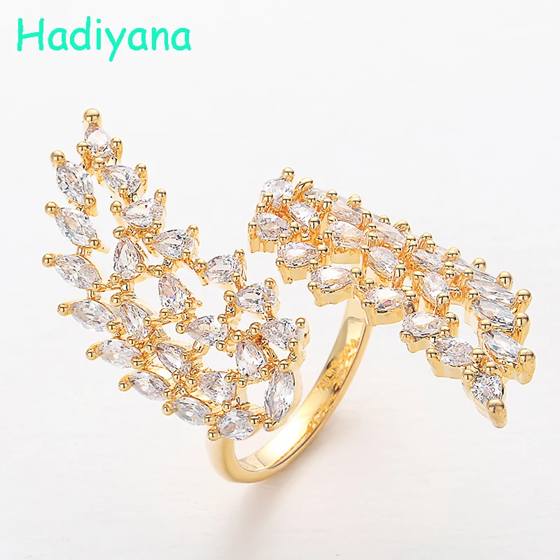 

HADIYANA Brand Cubic Zirconia Angel Wings Love Ring With Sparkling Clear Stone Adjustable Size Jewelry Rings For Women RI288