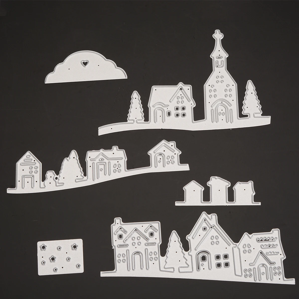Village House Trees Cutting Dies Stencil for DIY Scrapbooking Album Decorative Paper Cards Embossing Cut Dies