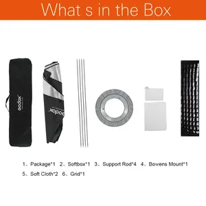 Image 2 - Godox صندوق سوفت بوكس مستطيل محمول ، 60 × 90 سم ، 70 × 100 سم ، 80 × 120 سم ، شبكة قرص العسل ، مع حامل Bowens ، فلاش الاستوديو