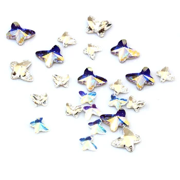 

YANRUO 144pcs&72pcs 5.5X6mm,8X9mm AB Clear Butterfly Shape Non Hotfix Rhinestones 3D Nail Art Strass Flatback Glitter Glue On