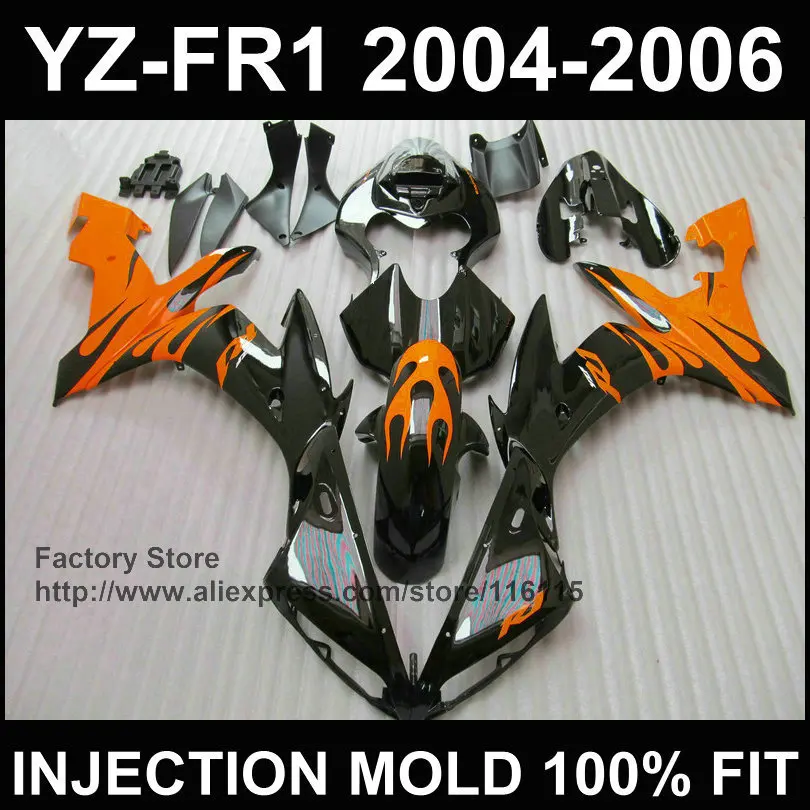 Обтекатели MOTOMARTS глянцевые черные оранжевые для YAMAHA YZF R1 2004 2005 2006 YZFR1 04 05 06 YZF1000