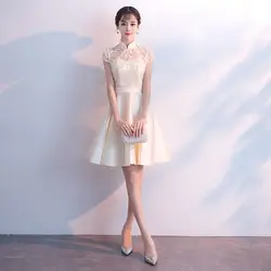 Шампанское-Line мини-платье для девочки новинка кружева выдалбливают Qipao Китайский невесты свадебное Вечеринка Cheongsam Vestidos Размеры размеры s и