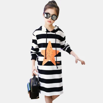 

Dress For Girls Autumn Girls Dress Hooded Striped Long Sleeve Kids Dresses Teen Winter Girls Clothes 4 6 8 10 12 14 Years