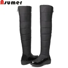 Г. новые женские зимние сапоги однотонные повседневные зимние сапоги на плоской платформе на толстом меху теплые сапоги выше колена