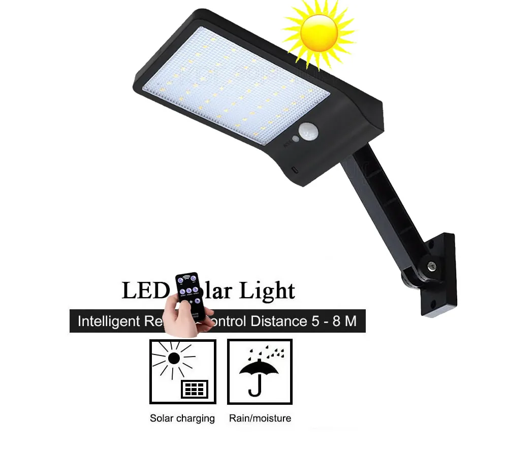 

remote control rotate bracket solar street light 48 LED Solar Light Three Modes Black White Waterproof Outdoor Garden Wall Fence
