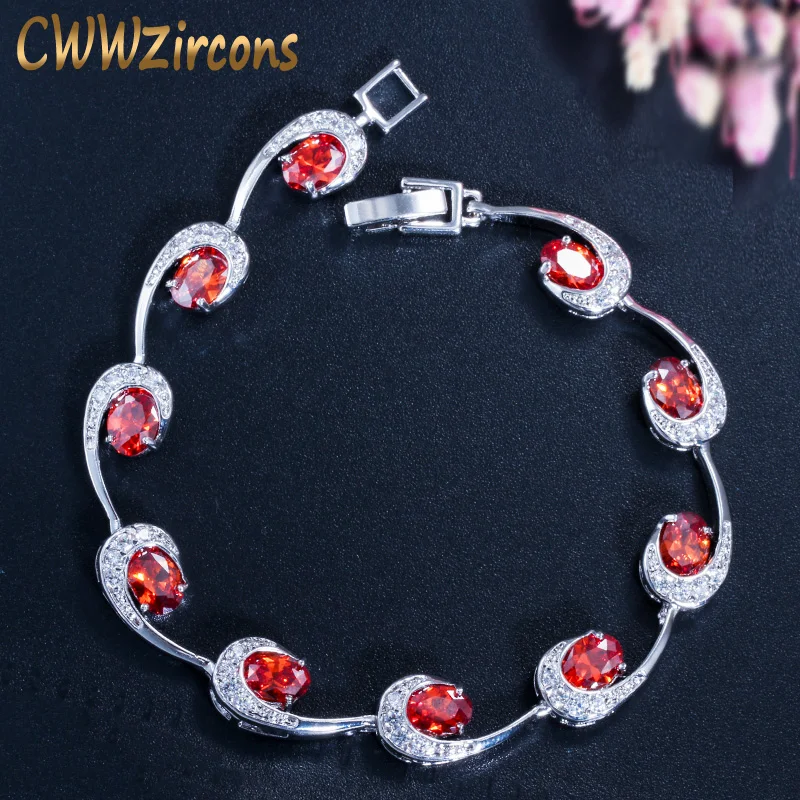 

CWWZircons Brilliant Oval Hot Red Cubic Zirconia Stones Elegant Ladies Tennis Bracelets High Quality Women Hand Jewelry CB055