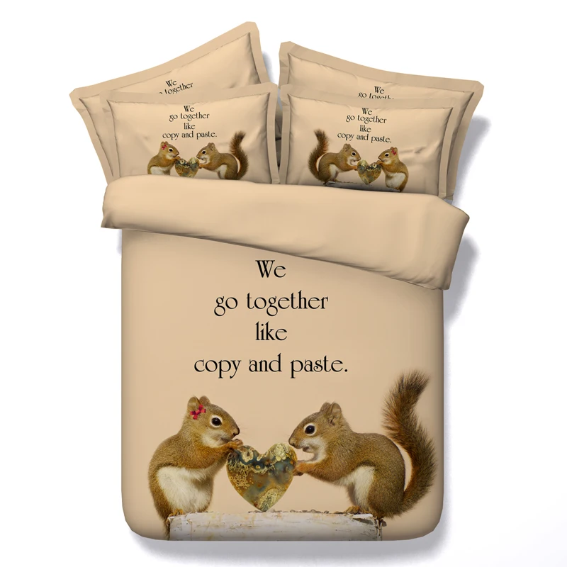 cute squirrel bedding set 3d anmals print bed spreads lover duver cover 3/4 pc girls kids home decor single full king size gifts