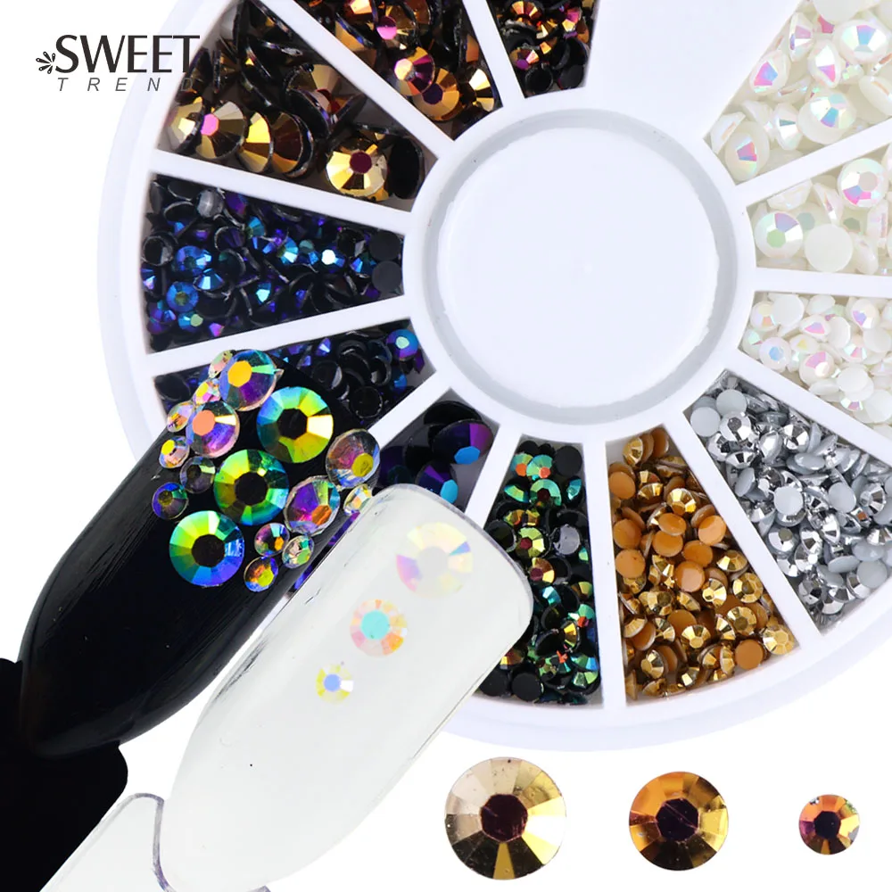 

Mixed Colors Nail Art Wheel Rhinestones 2/3/4mm Flame AB Shiny Resin Jelly Gems UV Gel Nail Art Decorations Charm Manicure LA016