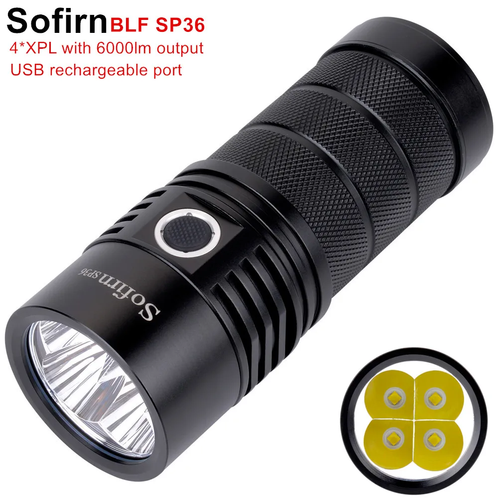 Sofirn BLF SP36 4* XPL2 6000лм мощный светодиодный фонарик с подзарядкой через USB 18650 с несколькими функциями супер яркий фонарь Narsilm V1.2