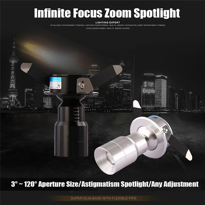 

3W/6W LED COB Spot Light Silver/Black Focus Zoom Embedded Spot Lamp AC85~265V Zoomable Aperture Spotlight For Livingroom Counter