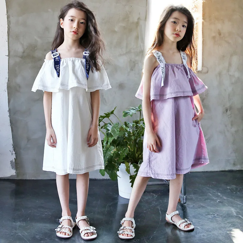 Новинка года, Летнее Детское платье без Плеч, платье с оборками для девочек Детские подтяжки пляжное платье принцессы для отдыха#5165