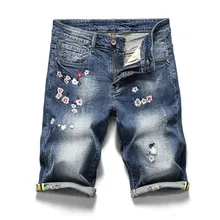 Мужские AppliqueShort джинсовая брендовая одежда бермуды Лидер продаж летние шорты их чистого хлопка дышащие ретро джинсовые повседневные плотные шорты