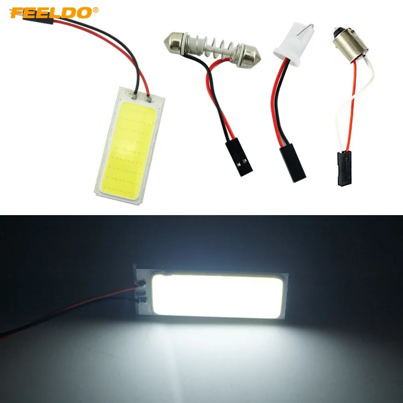 

FEELDO 1Pc 36LED White COB Dome Panel LED Light 36SMD With T10/BA9S/Festoon Adapters Car LED Reading Light DC12V #FD-5276